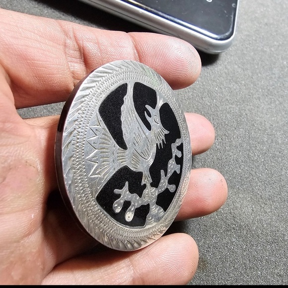 Vintage RAG Signed Mexico Sterling Silver 925 Aguila Real On Cactus Round Brooch - Picture 5 of 10